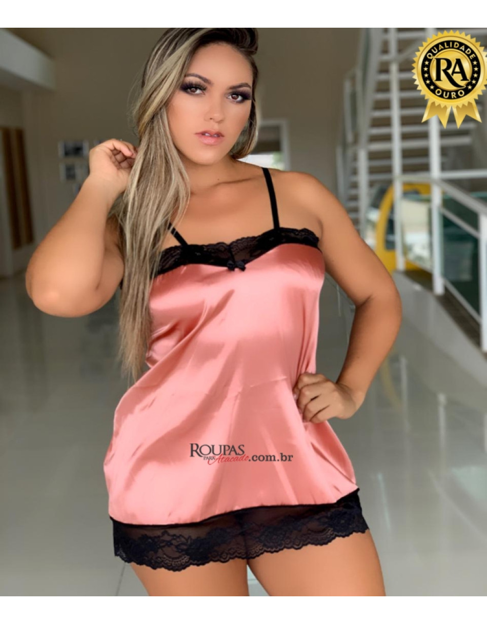 Camisola Em Cetim Com Elastano E Renda