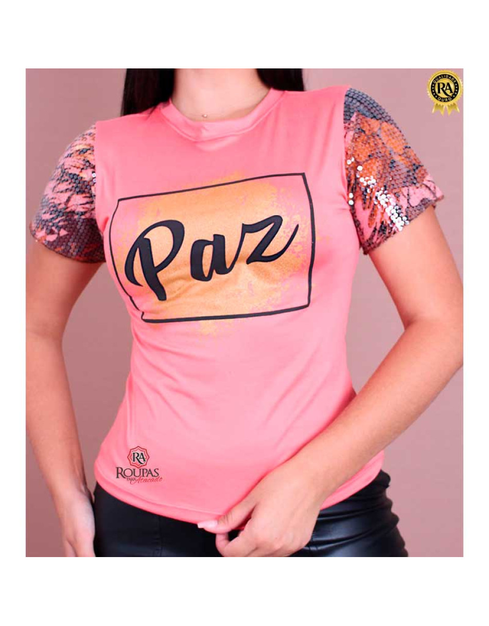 Tshirt Feminina Com Manga Paetê