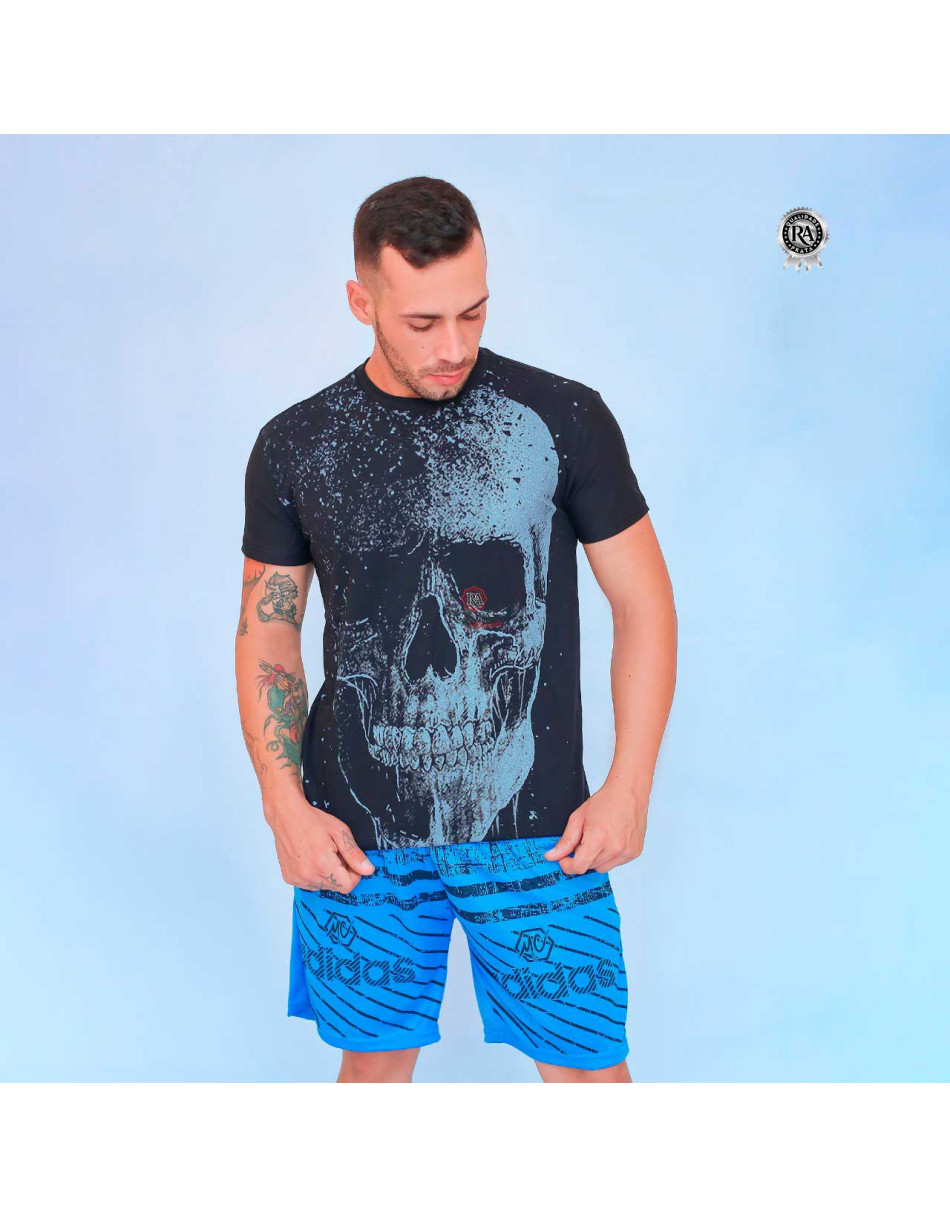 Camisa Masculina Preta com Estampas