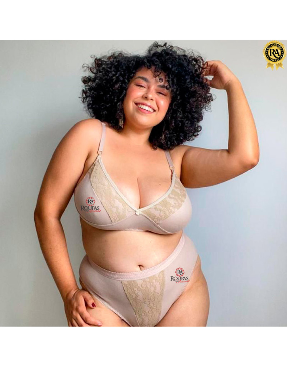 Conjunto Lingerie Plus Size de Algodão Sem Bojo