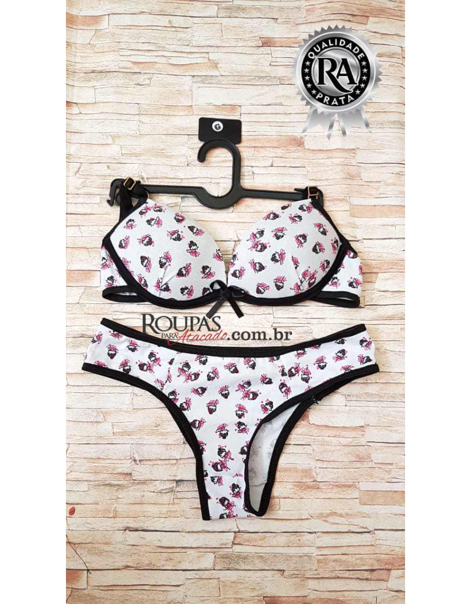 Conjunto Lingerie Sutiã e Calcinha Menina Moça Com Bojo