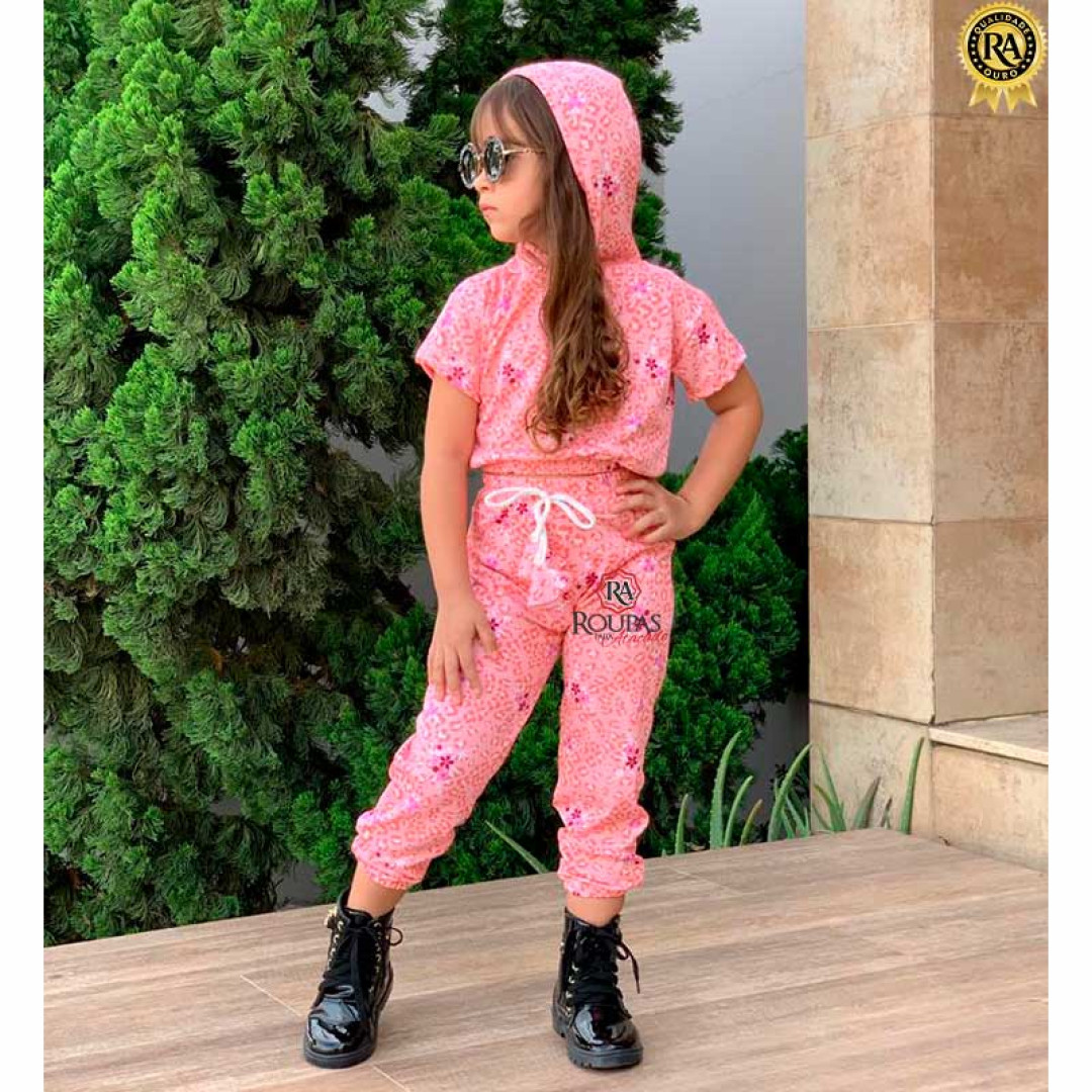 Conjunto Infantil Calça Jogger E Blusa Cropped Com Capuz