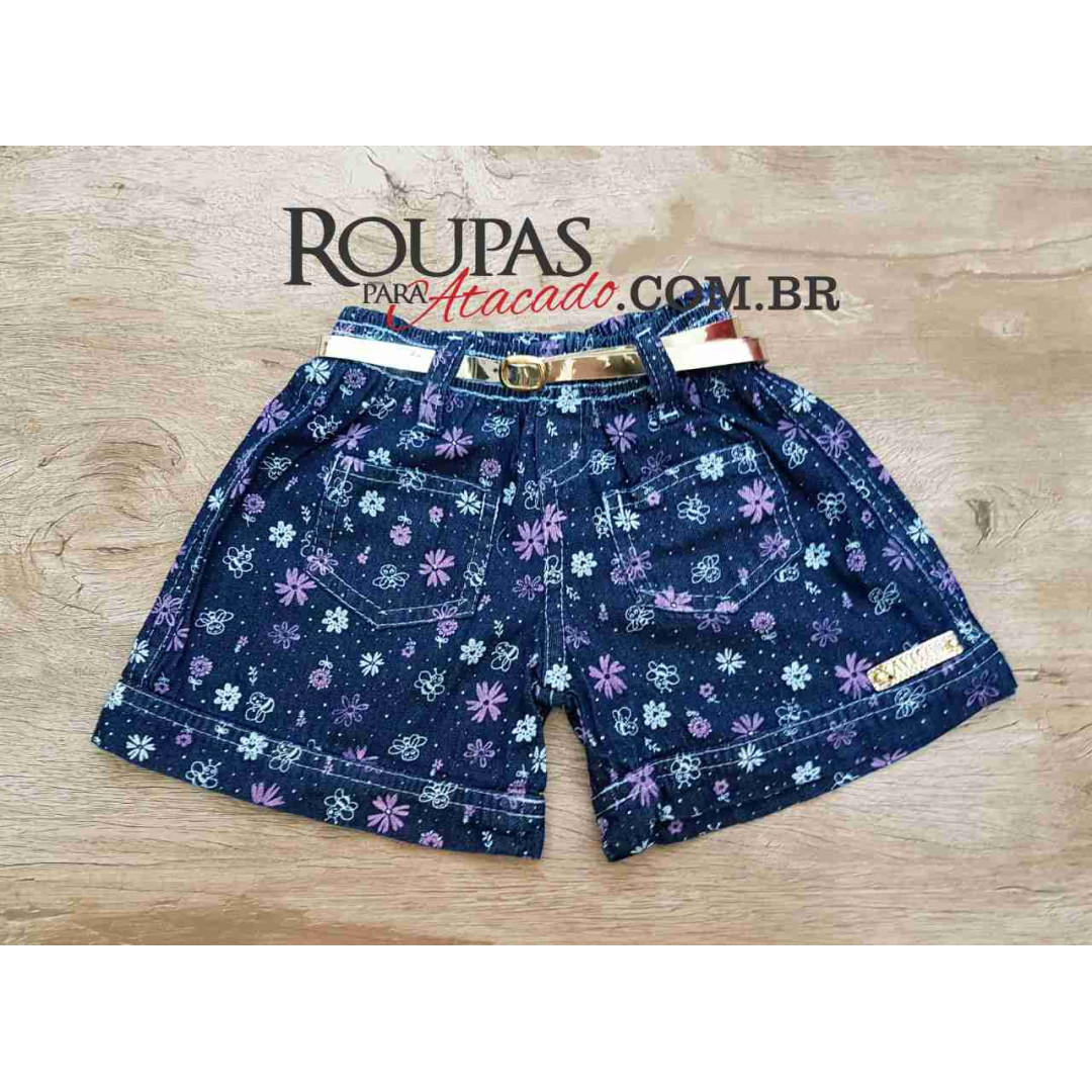 Short Infantil Jeans Estampado 4 a 8 anos