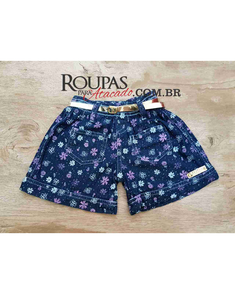 Short Infantil Jeans Estampado 4 a 8 anos