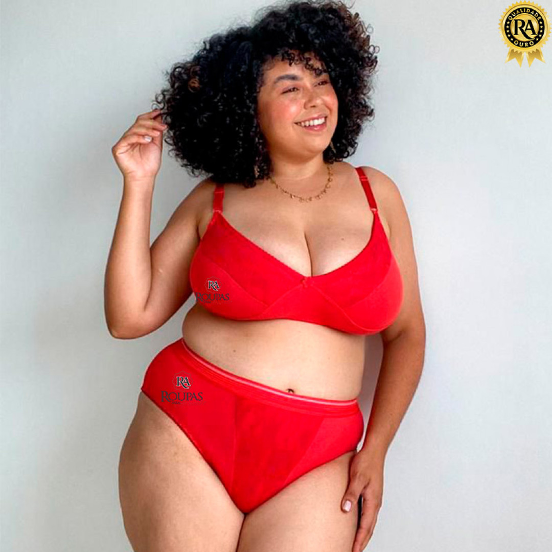 Conjunto Lingerie Plus Size de Algodão Sem Bojo