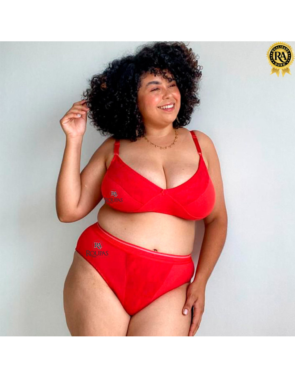 Conjunto Lingerie Plus Size de Algodão Sem Bojo