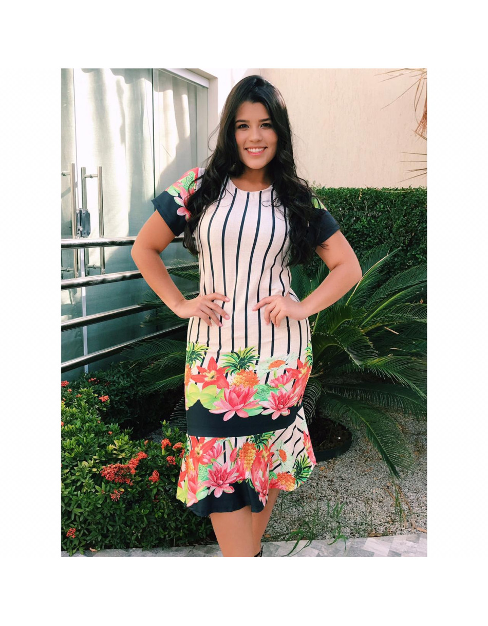 Vestido Midi Estampado Com Babado P M G