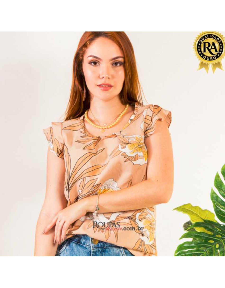 Blusa Feminina Estampada Viscose Com Manga