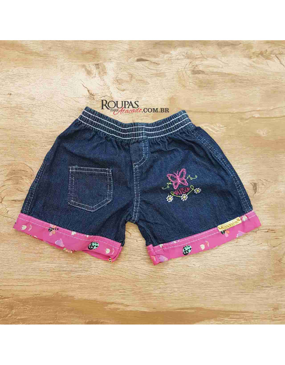 Short Jeans Infantil Com Barra Estampada  4 a 8 anos