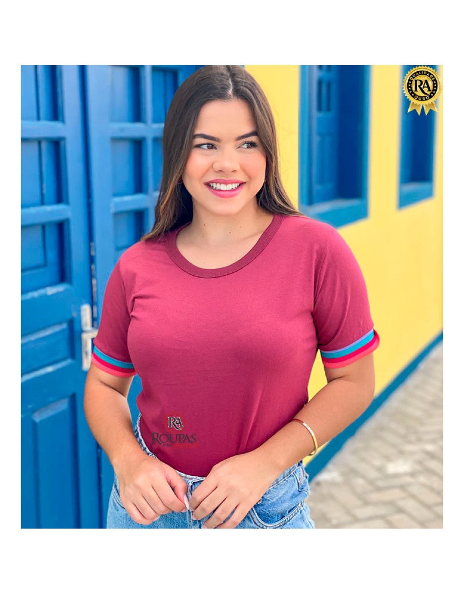 Blusa Básica Feminina Algodão Com Punho