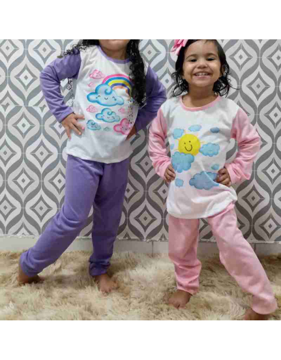 Pijama Infantil Manga Longa Com Aplicação