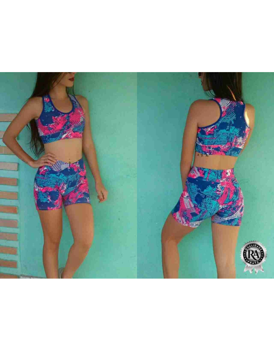 Conjunto Shorts E Top Fitness Estampado