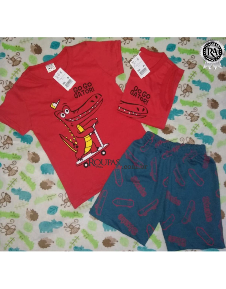 Conjunto Infantil  Bermuda Moletim E Camiseta Algodão