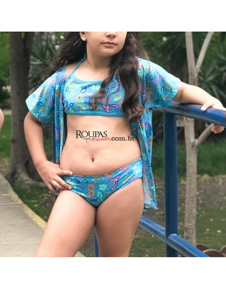 Biquíni Cropped Com Kimono Infantil 