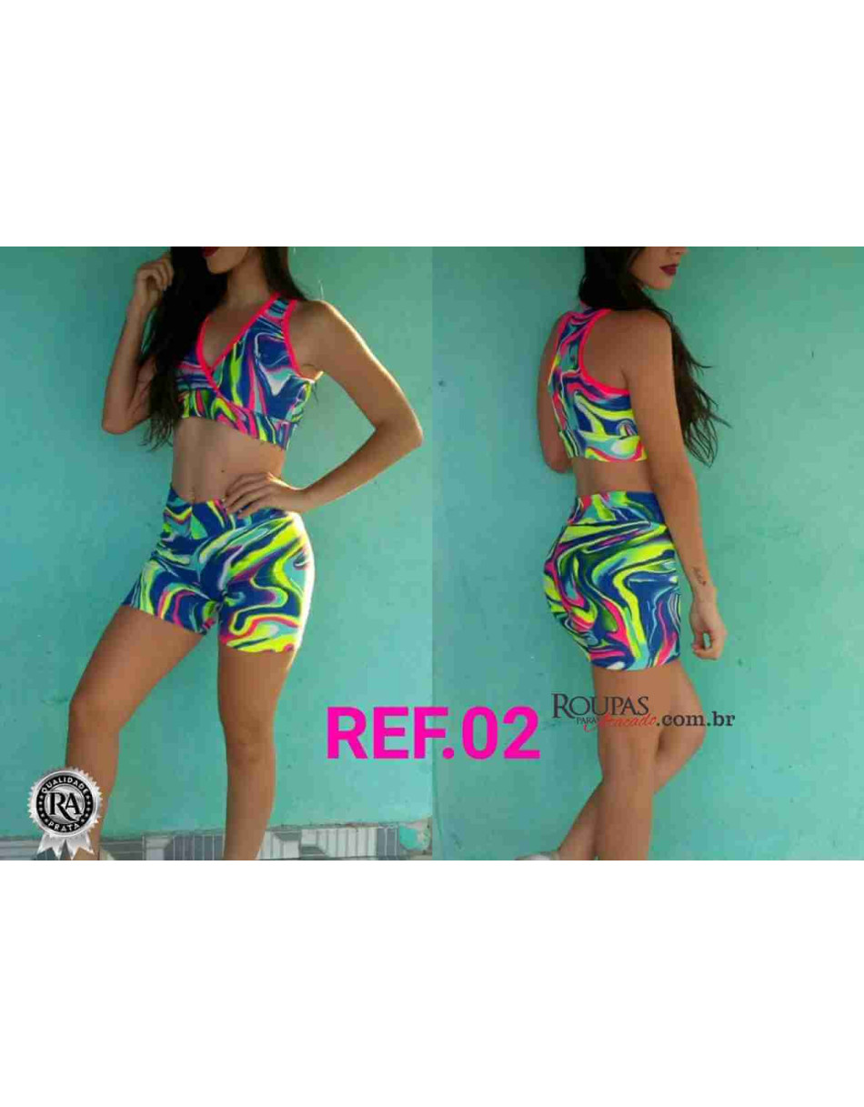 Conjunto Shorts E Top Fitness Estampado