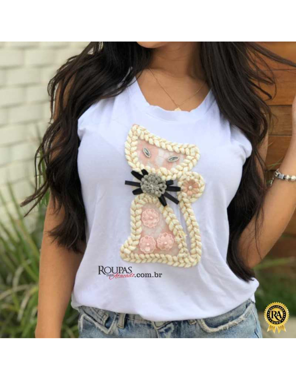 Blusa Regata Com Pedrarias e Renda Guipir