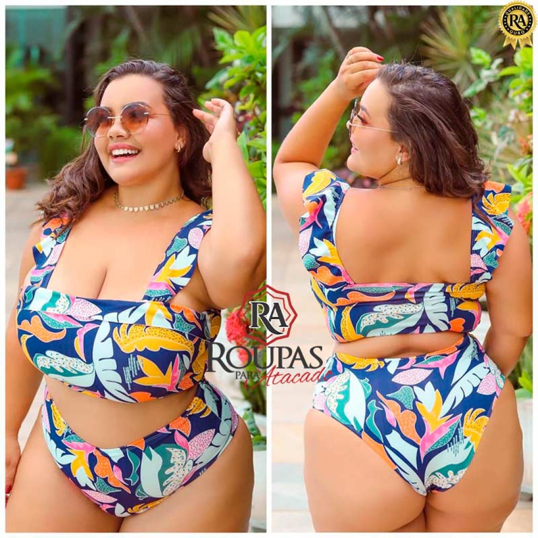 Biquíni Cropped Com Babado Na Alça Plus Size