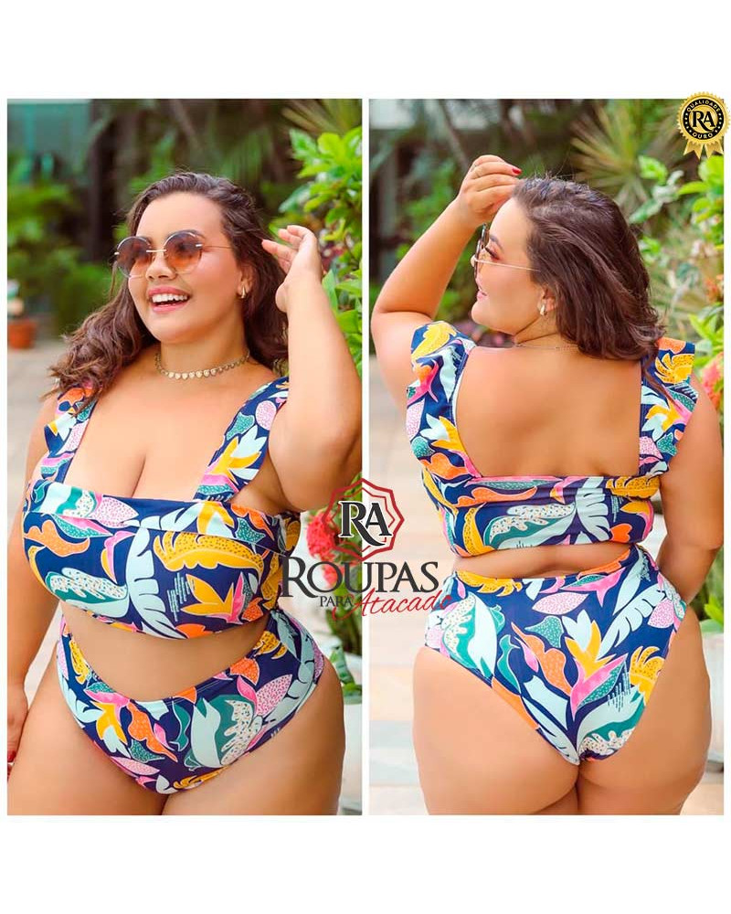 Biquíni Cropped Com Babado Na Alça Plus Size