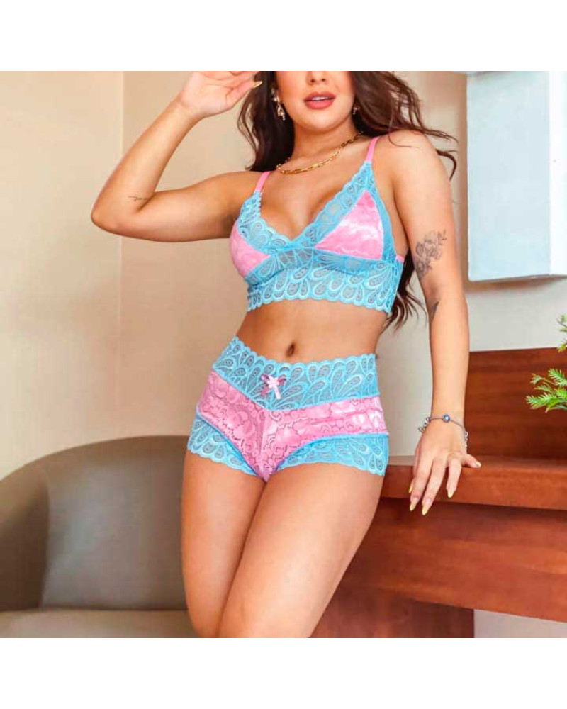 Conjunto Lingerie Bicolor Renda