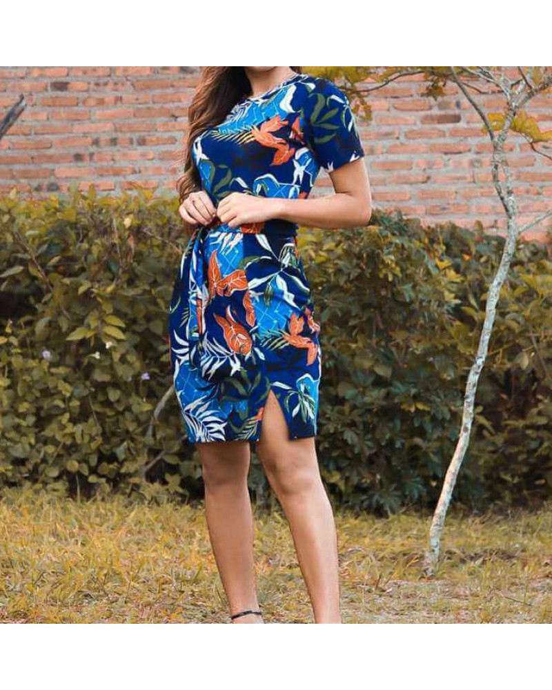 Vestido Estampado em Crepe