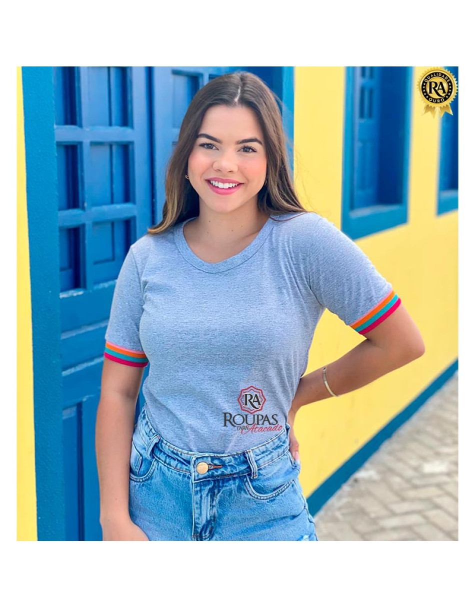 Blusa Básica Feminina Algodão Com Punho