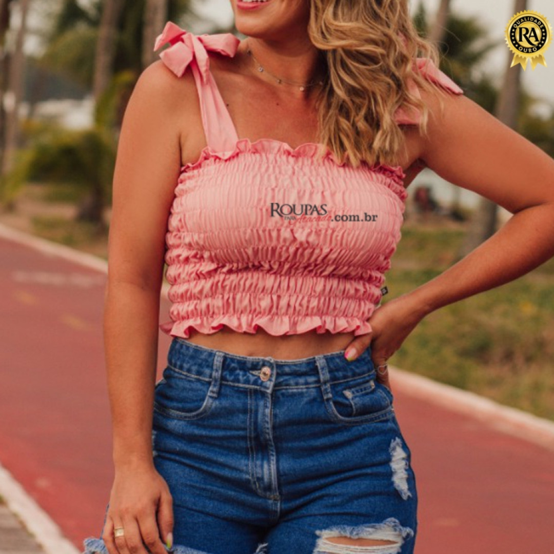 Blusa Cropped  Lastex Com Alça