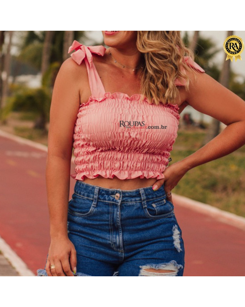 Blusa Cropped  Lastex Com Alça