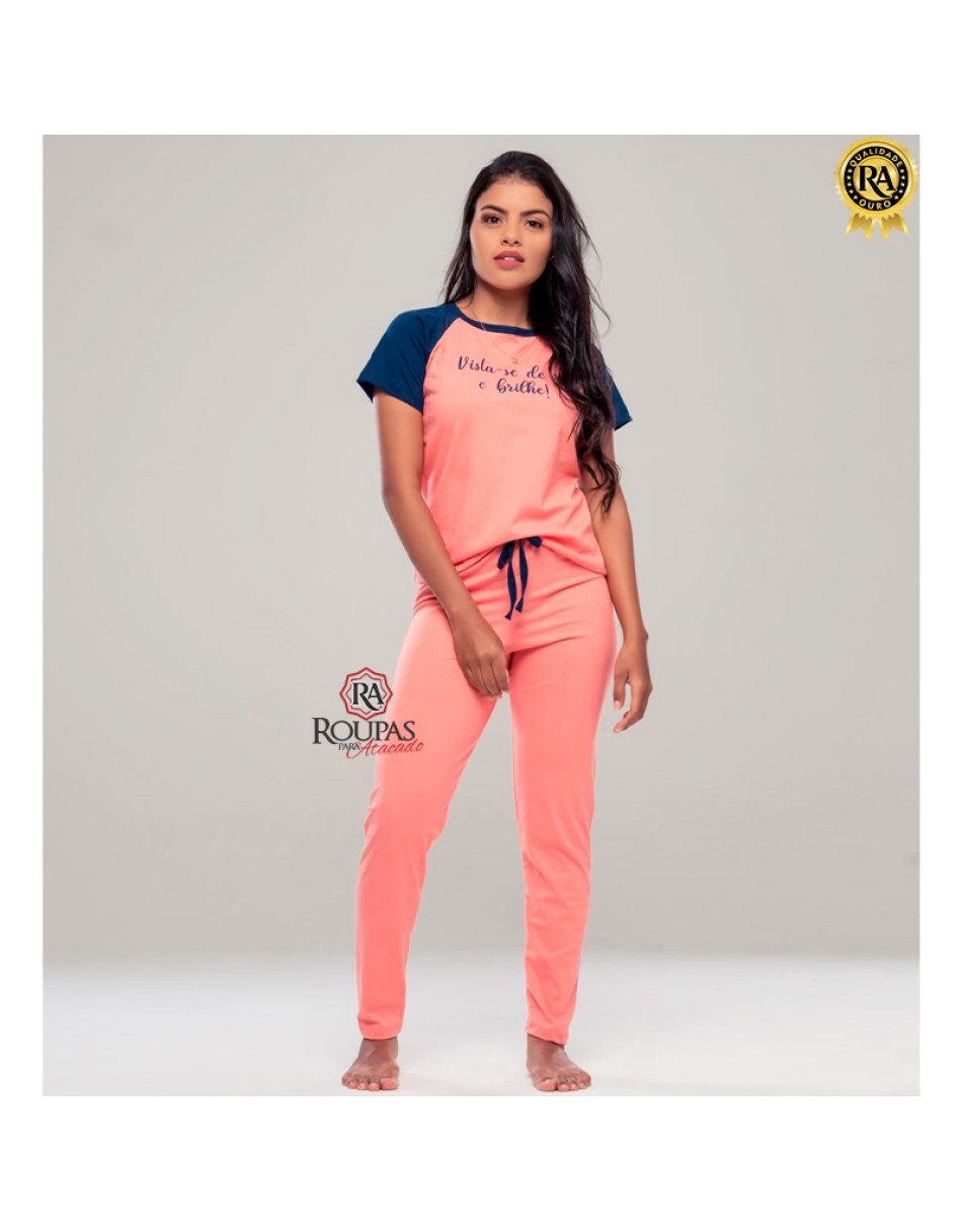 Conjunto Pijama Feminino Longo Algodão Com Estampa