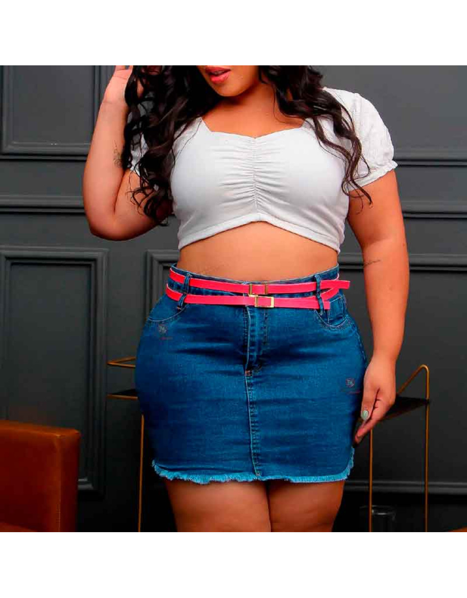 Mini Saia Plus Size Jeans Feminina