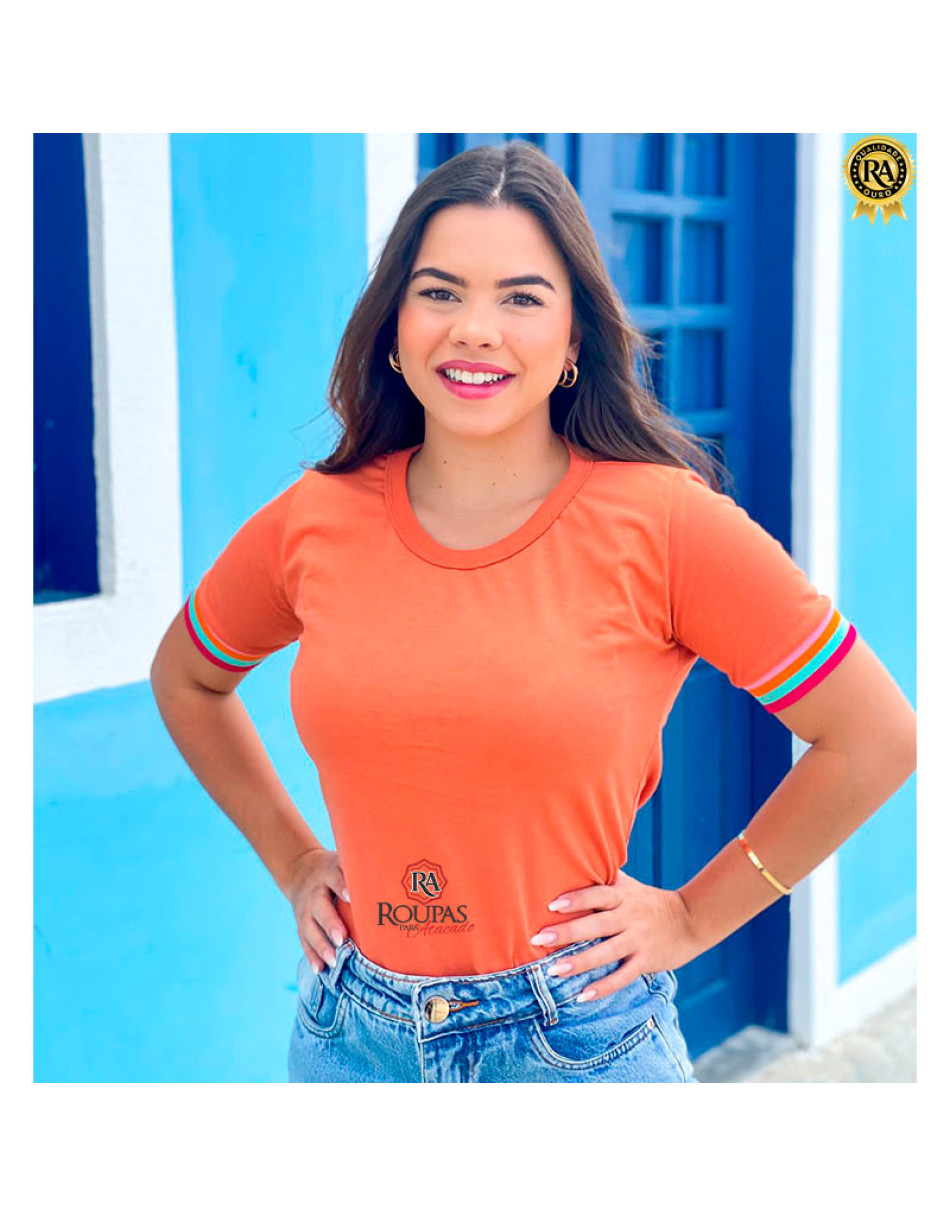 Blusa Básica Feminina Algodão Com Punho