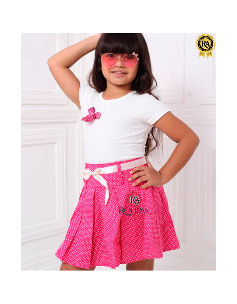 Conjunto Infantil De Saia Plissada E Blusa Mimyk