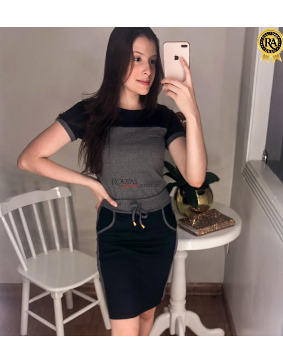 Conjunto Débora Canelado Saia e Blusa 