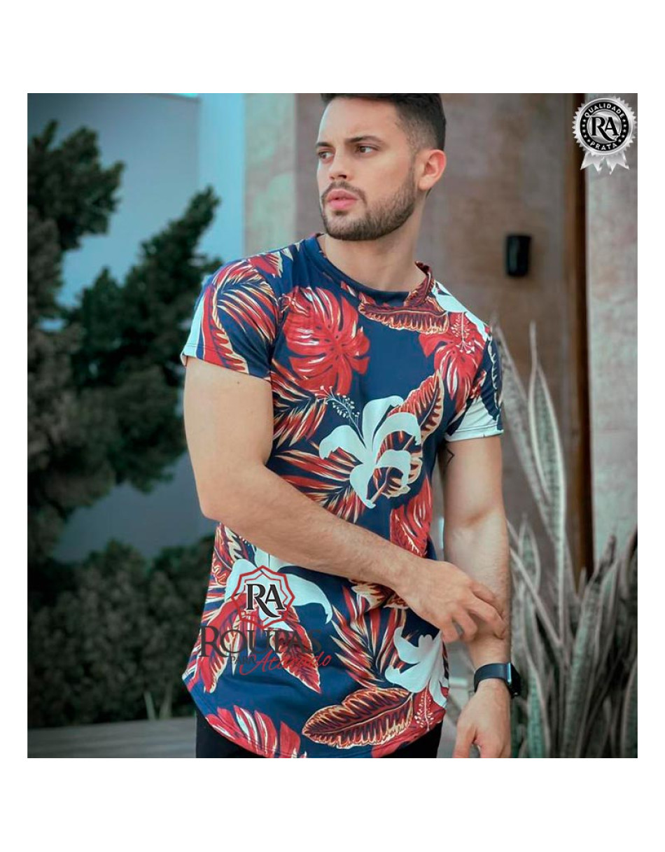 Camisa Masculina Longline Floral