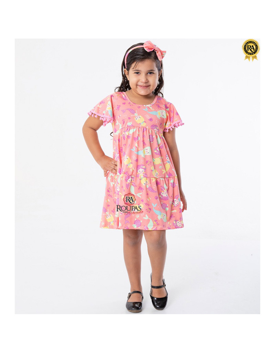 Vestido Infantil Estampado Com Tiara