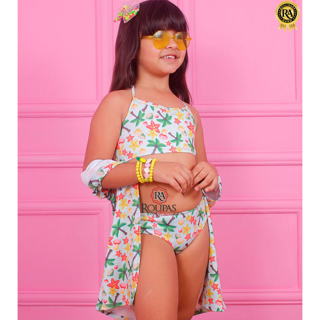 Biquíni Cropped Com Kimono Infantil