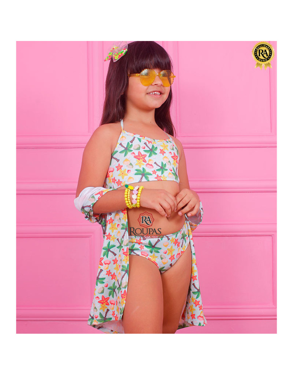 Biquíni Cropped Com Kimono Infantil 