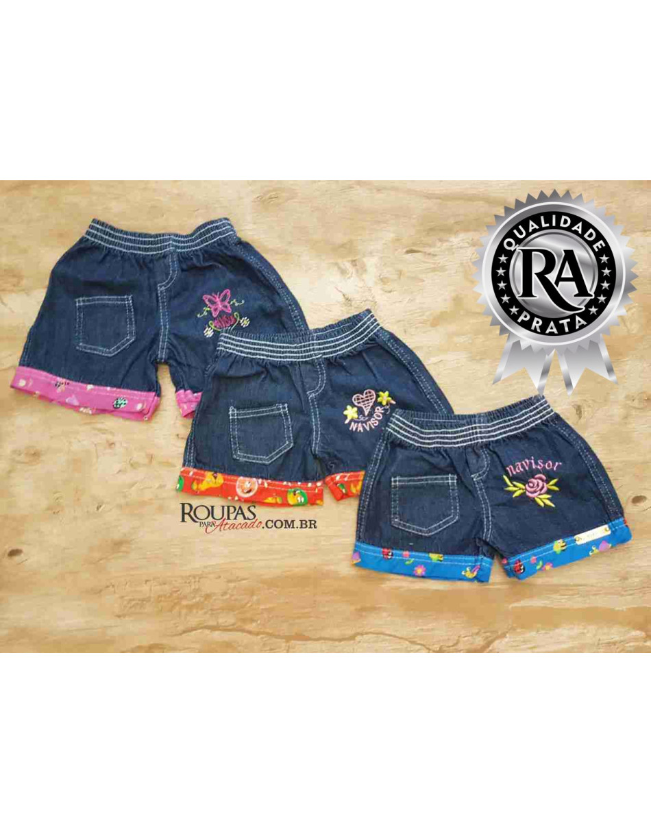 Short Jeans Infantil Com Barra Estampada  4 a 8 anos