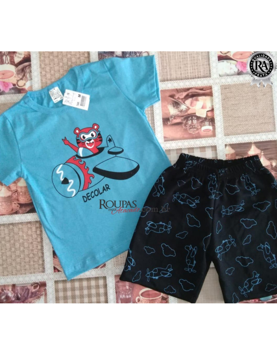 Conjunto Infantil  Bermuda Moletim E Camiseta Algodão