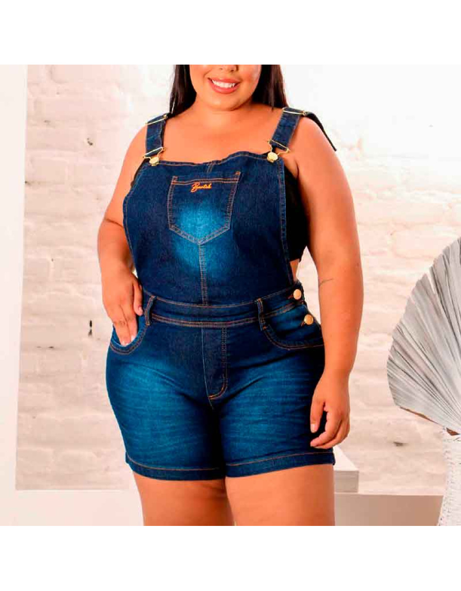 Jardineira Jeans Short Plus Size