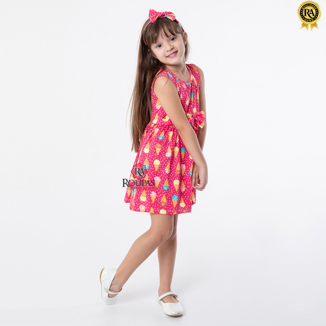 Vestido Infantil Estampado Com Tiara