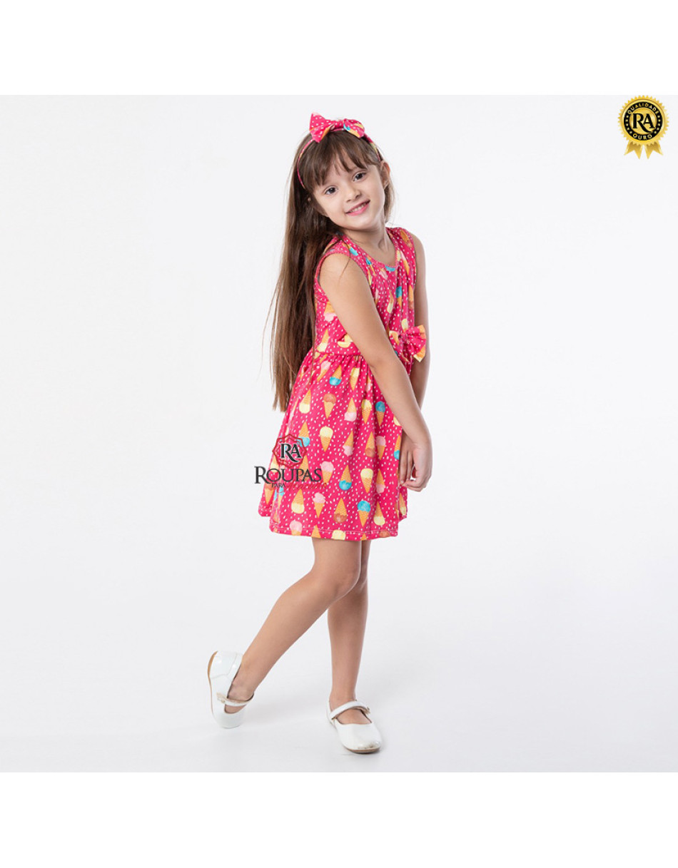 Vestido Infantil Estampado Com Tiara