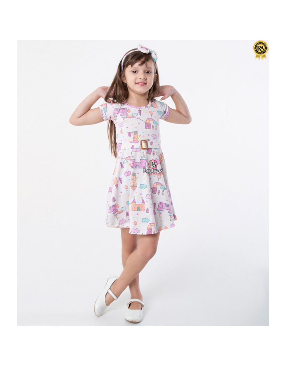 Vestido Infantil Estampado Com Tiara