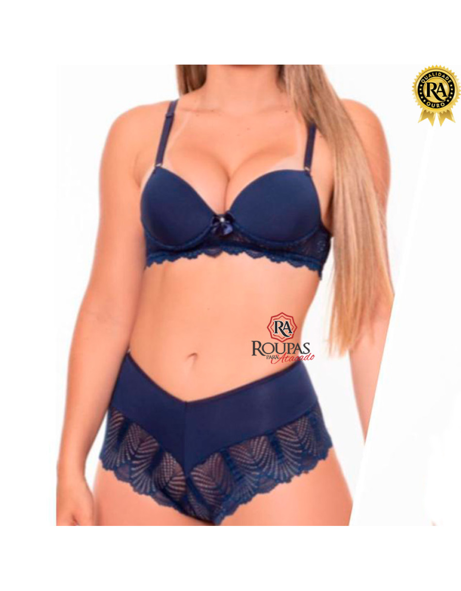 Conjunto Lingerie Raissa Com Renda no Bojo E Calcinha Shortinho