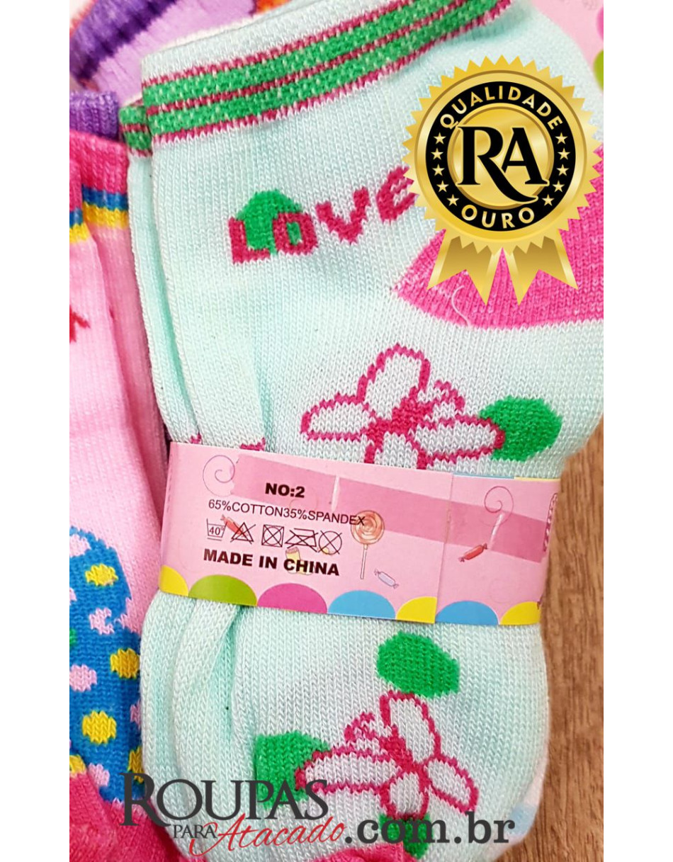 Meia Infantil Feminina com Estampas Sortidas