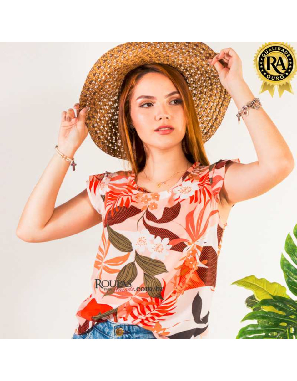 Blusa Feminina Estampada Viscose Com Manga