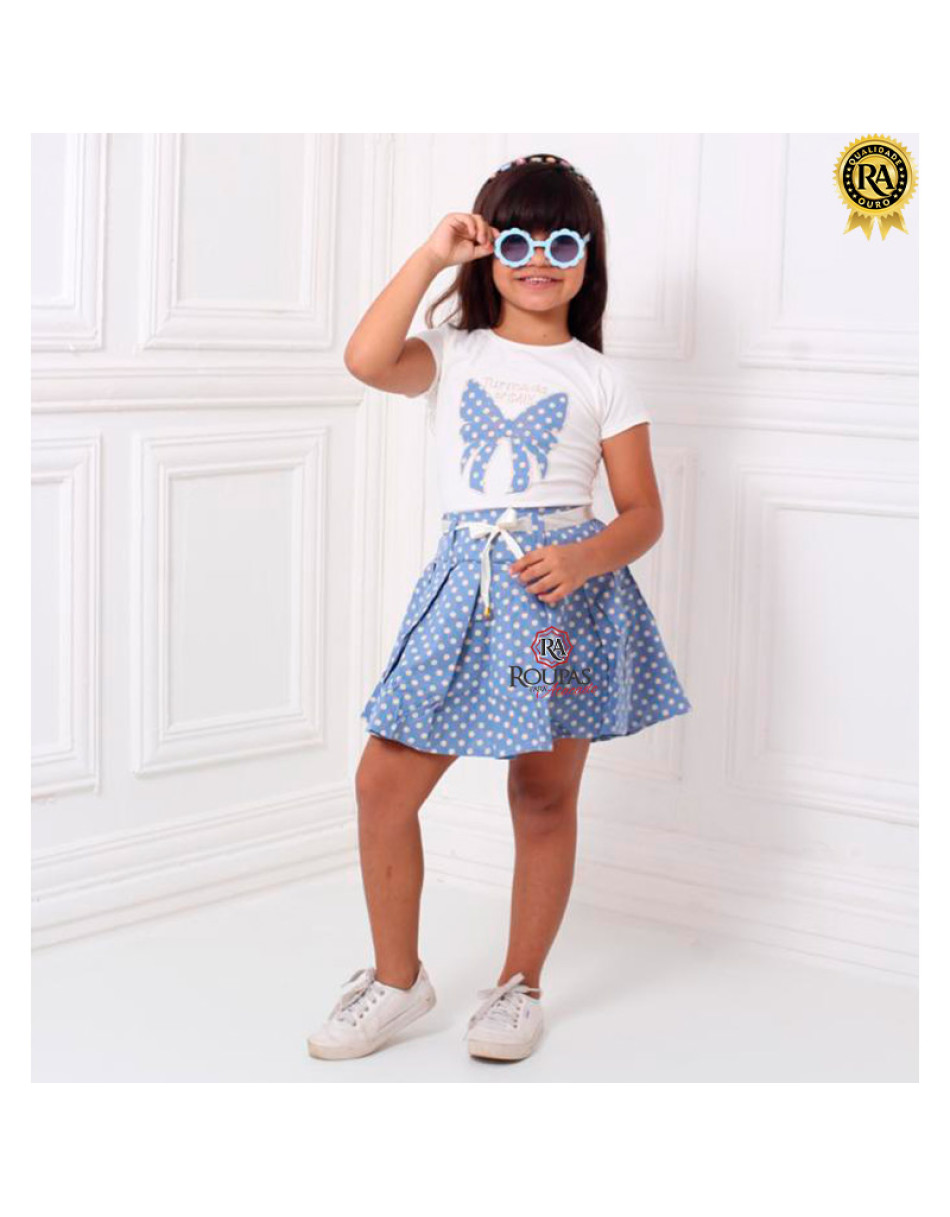 Conjunto Infantil De Saia Plissada E Blusa Mimyk