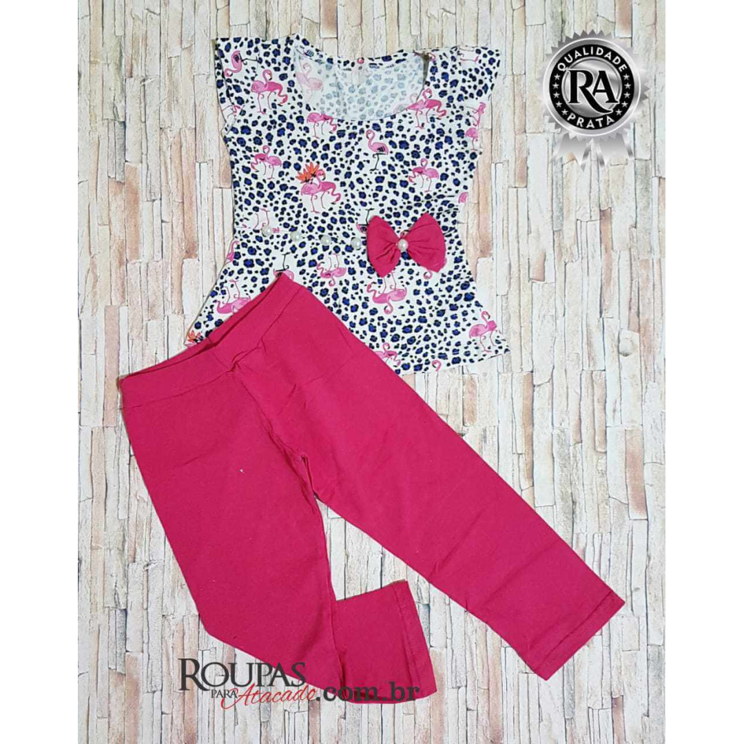 Conjunto Infantil Feminino Blusa Peplum e Legue de 3 a 5 anos