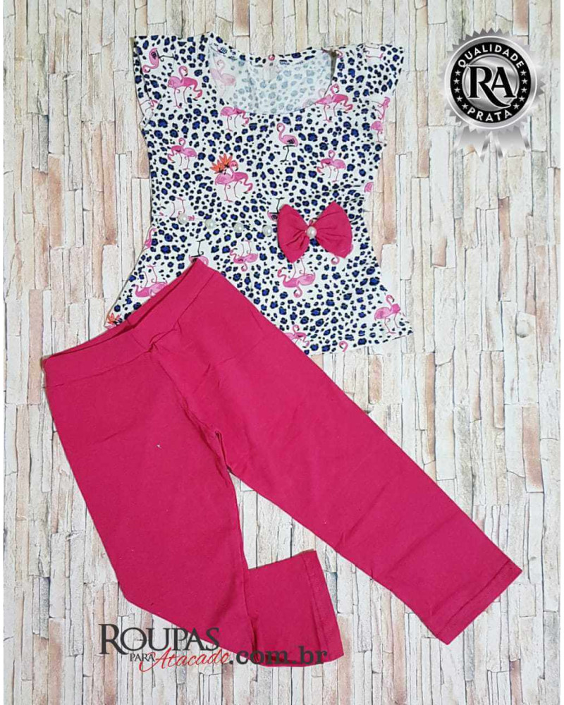 Conjunto Infantil Feminino Blusa Peplum e Legue de 3 a 5 anos