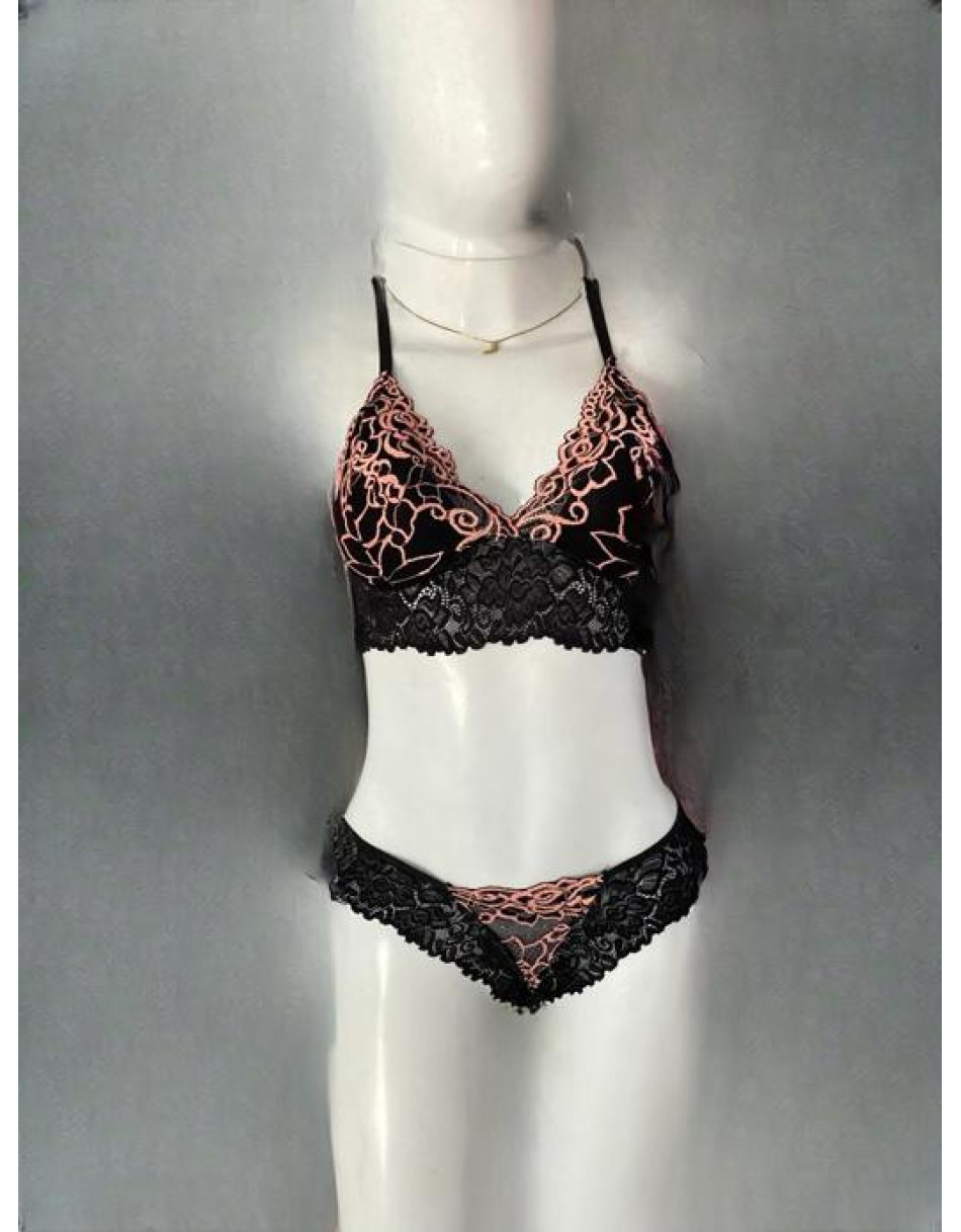 Conjunto Lingerie Renda Estampada Lu