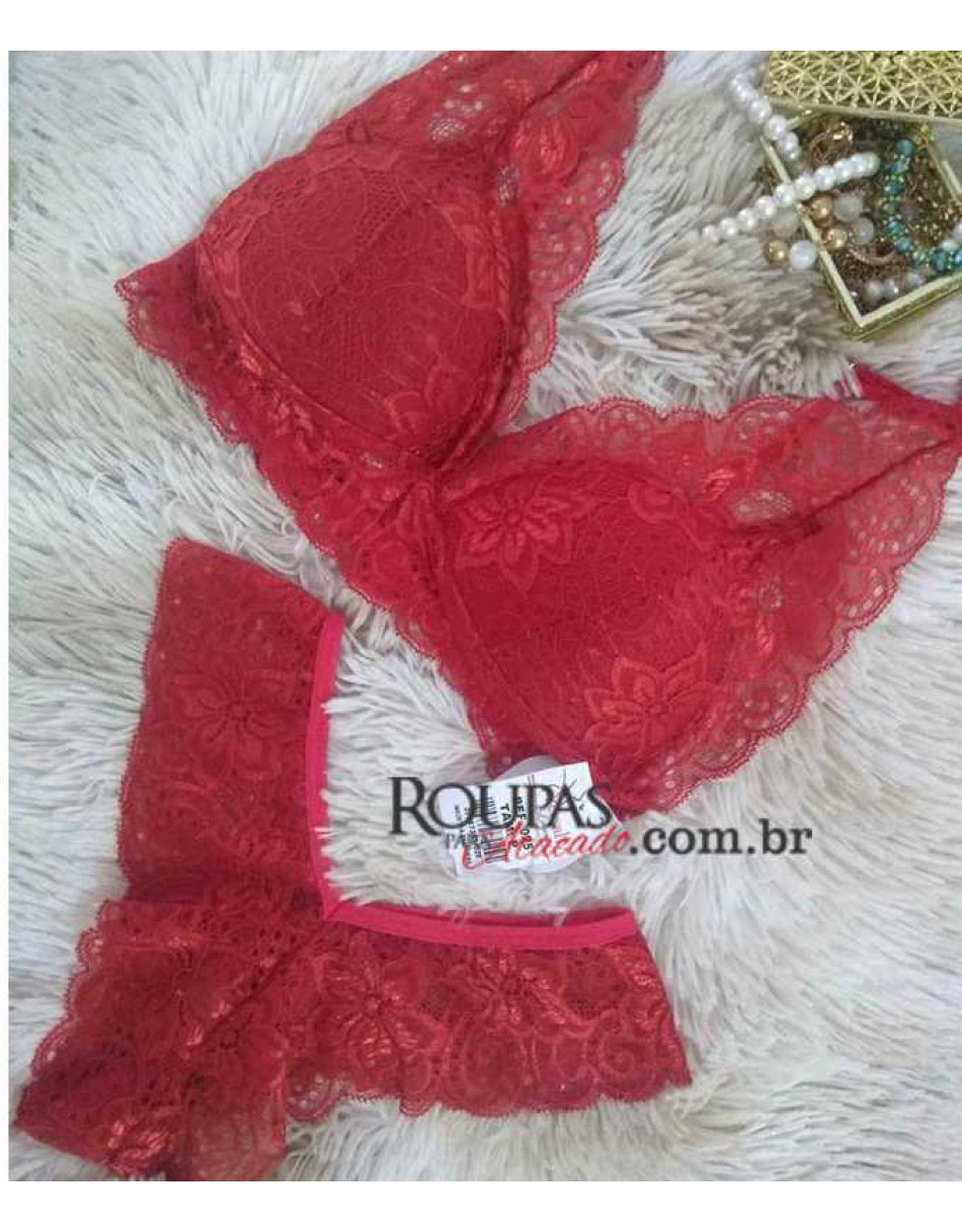 Conjunto Lingerie Em Renda Bralette 